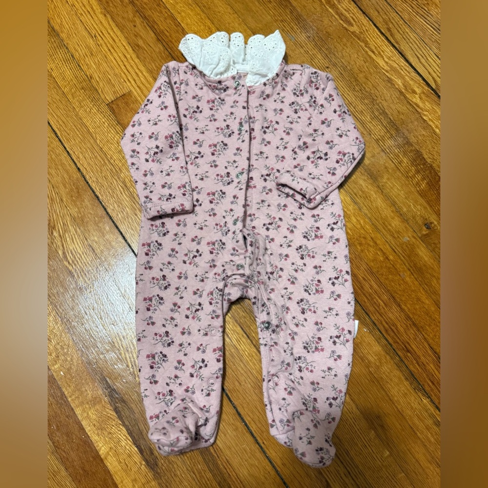 Pink Floral Ruffled Collar Baby One-Piece